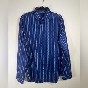 Bugatchi Navy and Light Blue Striped Shirt
